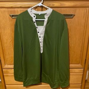 🍀🍀 Mens NWOT Green/Beige Pull On Top Mandarin Collar & 6 Button Front…XL 🍀🍀